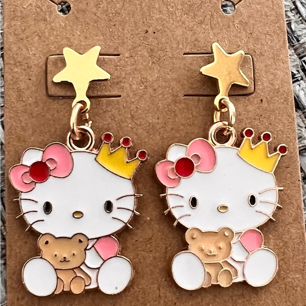 Hello Kitty Earrings with Gold and Pink Accents